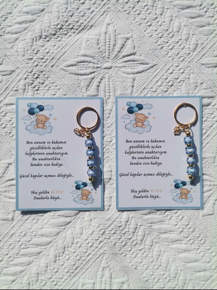 72 Adet İsme Özel Tasarım Mavi Anahtarlık Hastane Yeni Doğan 40 Mevlidi Dağıtmalık Hediyelik - 2