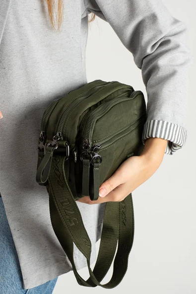 Yumuşak Dokulu Ultra Hafif, Esnek ve Su Geçirmez Polyamid Kumaş Omuz Çantası Haki Model: (571-13-14E) - Resim 3