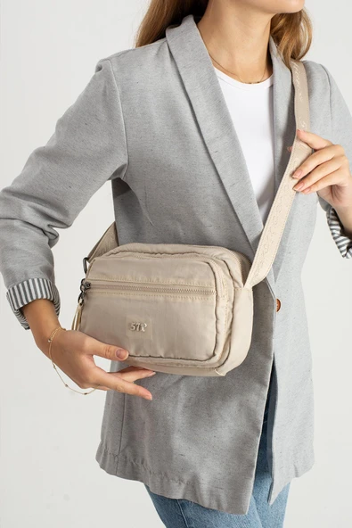 Yumuşak Dokulu Ultra Hafif, Esnek ve Su Geçirmez Polyamid Kumaş Omuz Çantası Bej Model: (571-13-14E) - Resim 2