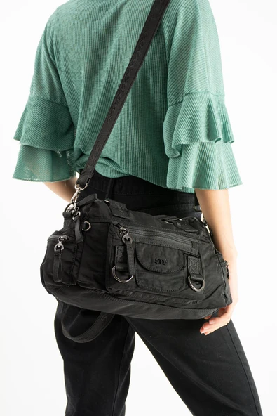 Yumuşak Dokulu Ultra Hafif, Esnek ve Su Geçirmez Polyamid Kumaş Omuz ve Kol Çantası Siyah Model: (571-13-14K) ürün görseli 1