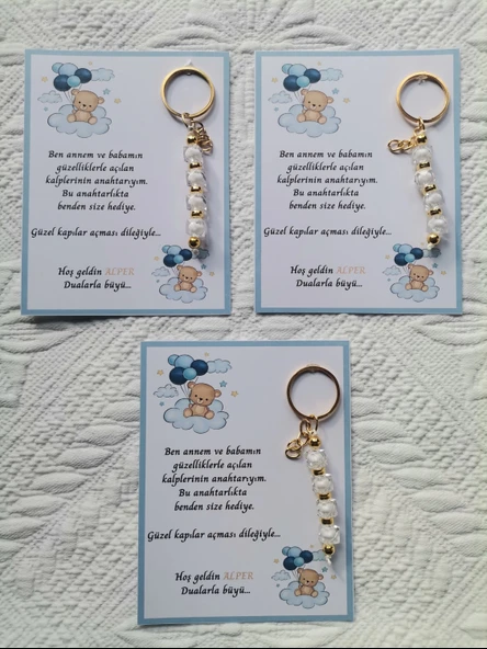 24 Adet İsme Özel Tasarım Beyaz Anahtarlık Hastane Yeni Doğan 40 Mevlidi Dağıtmalık Hediyelik - Resim 4