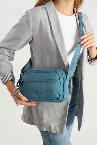 Yumuşak Dokulu Ultra Hafif, Esnek ve Su Geçirmez Polyamid Kumaş Omuz Çantası Mavi Model: (571-13-14E) - Resim 2