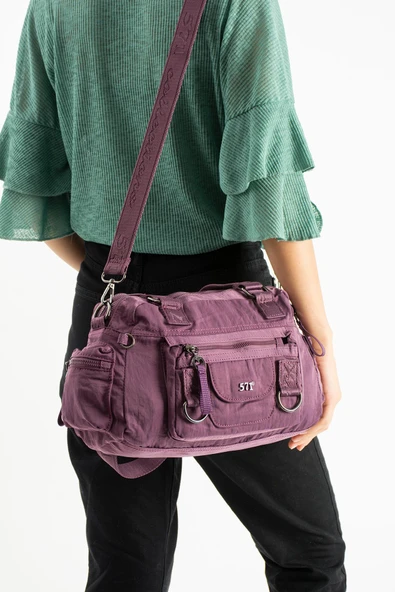 Yumuşak Dokulu Ultra Hafif, Esnek ve Su Geçirmez Polyamid Kumaş Omuz ve Kol Çantası Mor Model: (571-13-14K) ürün görseli