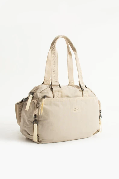 Yumuşak Dokulu Ultra Hafif, Esnek ve Su Geçirmez Polyamid Kumaş Omuz ve Kol Çantası Bej Model: (571-13-14G) - Resim 4