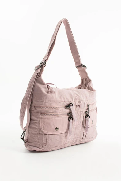 Yumuşak Dokulu Ultra Hafif, Esnek ve Su Geçirmez Polyamid Kumaş Omuz ve Sırt Çantası Pembe Model: (571-13-14J) - Resim 4