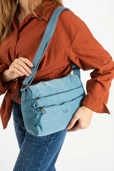 Yumuşak Dokulu Ultra Hafif, Esnek ve Su Geçirmez Polyamid Kumaş Omuz Çantası Mavi Model: (571-13-14C) ürün görseli 1