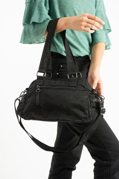 Yumuşak Dokulu Ultra Hafif, Esnek ve Su Geçirmez Polyamid Kumaş Omuz ve Kol Çantası Siyah Model: (571-13-14K) - Resim 3