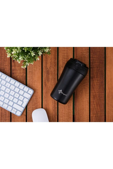 Termos Mug 400 ML - Paslanmaz Çelik, Pipetli ve Doğrudan İçme Kapaklı - Resim 3