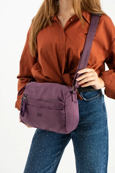 Yumuşak Dokulu Ultra Hafif, Esnek ve Su Geçirmez Polyamid Kumaş Omuz Çantası Mor Model: (571-13-14C) ürün görseli 1