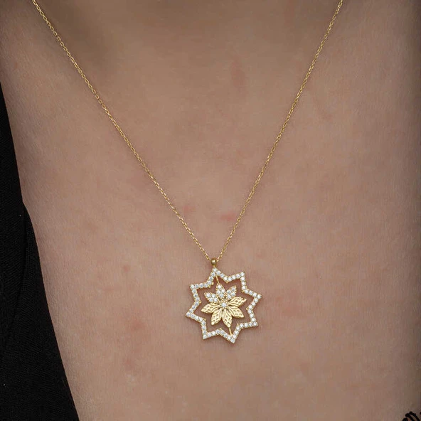 Gümüş Gold Kar Tanesi Kadın Kolye - Resim 5