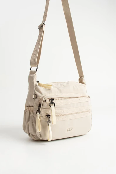 Yumuşak Dokulu Ultra Hafif, Esnek ve Su Geçirmez Polyamid Kumaş Omuz Çantası Bej Model: (571-13-14D) - Resim 4