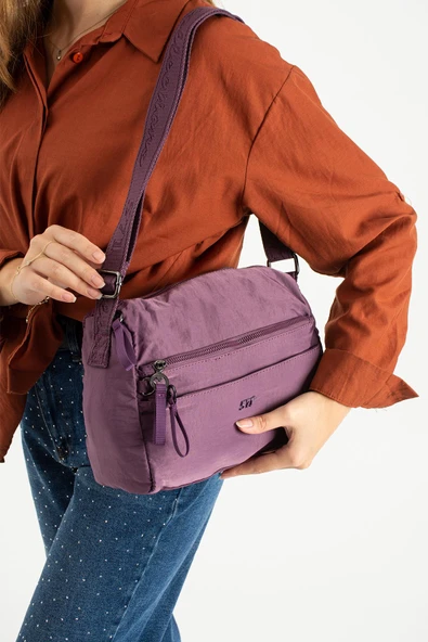 Yumuşak Dokulu Ultra Hafif, Esnek ve Su Geçirmez Polyamid Kumaş Omuz Çantası Mor Model: (571-13-14C) - Resim 2