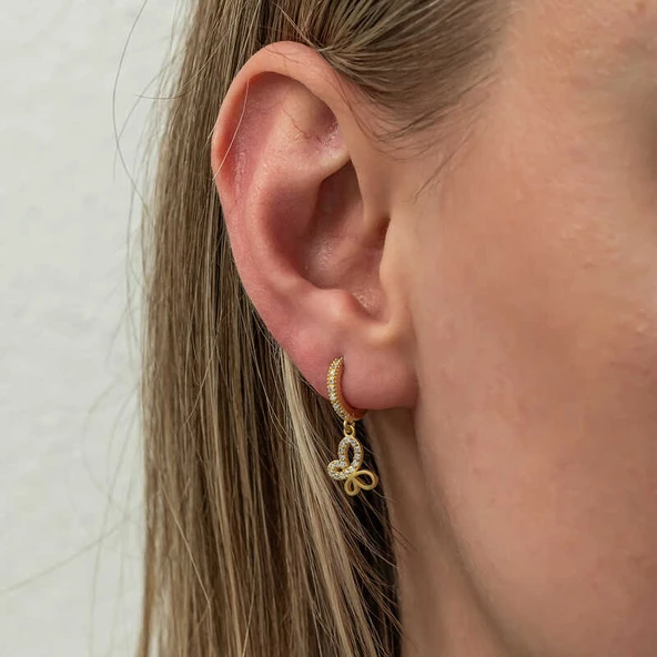 Gümüş Sallantılı Gold Kelebek Kadın Küpe - Resim 4