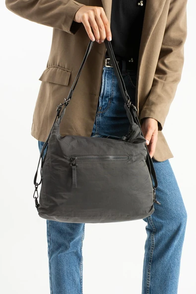 Yumuşak Dokulu Ultra Hafif, Esnek ve Su Geçirmez Polyamid Kumaş Omuz ve Sırt Çantası Gri Model: (571-13-14J) - Resim 3