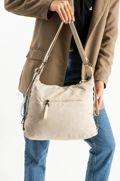 Yumuşak Dokulu Ultra Hafif, Esnek ve Su Geçirmez Polyamid Kumaş Omuz ve Sırt Çantası Bej Model: (571-13-14J) - Resim 3