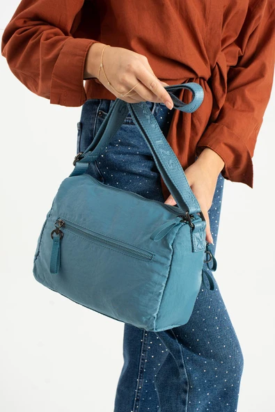 Yumuşak Dokulu Ultra Hafif, Esnek ve Su Geçirmez Polyamid Kumaş Omuz Çantası Mavi Model: (571-13-14C) - Resim 3