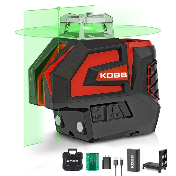 KOBB KBL32G Profesyonel Li-ion Yatay 360° ve Dikey Otomatik Hizalamalı Yeşil Nokta Şakül ve Yeşil Çapraz Çizgi Lazer - Resim 2