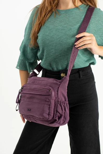 Yumuşak Dokulu Ultra Hafif, Esnek ve Su Geçirmez Polyamid Kumaş Omuz Çantası Mor Model: (571-13-14D) ürün görseli 1