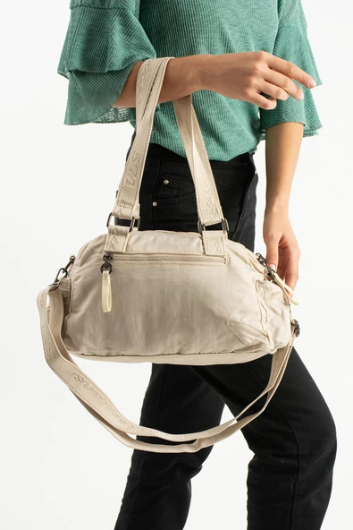 Yumuşak Dokulu Ultra Hafif, Esnek ve Su Geçirmez Polyamid Kumaş Omuz ve Kol Çantası Bej Model: (571-13-14K) - Resim 3