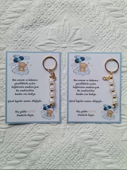 100 Adet İsme Özel Tasarım Beyaz Anahtarlık Hastane Yeni Doğan 40 Mevlidi Dağıtmalık Hediyelik - Resim 5