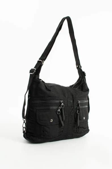 Yumuşak Dokulu Ultra Hafif, Esnek ve Su Geçirmez Polyamid Kumaş Omuz ve Sırt Çantası Siyah Model: (571-13-14J) - Resim 4