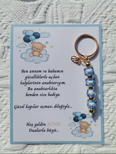 24 Adet İsme Özel Tasarım Mavi Anahtarlık Hastane Yeni Doğan 40 Mevlidi Dağıtmalık Hediyelik ürün görseli