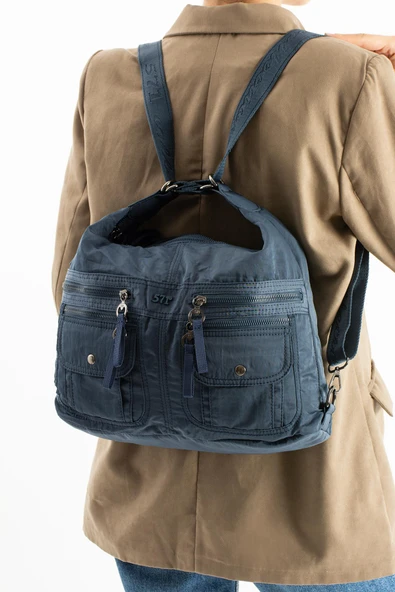 Yumuşak Dokulu Ultra Hafif, Esnek ve Su Geçirmez Polyamid Kumaş Omuz ve Sırt Çantası Lacivert Model: (571-13-14J) - Resim 2