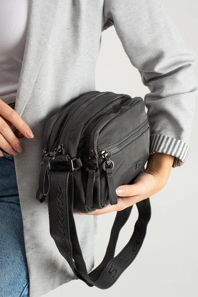 Yumuşak Dokulu Ultra Hafif, Esnek ve Su Geçirmez Polyamid Kumaş Omuz Çantası Gri Model: (571-13-14E) - Resim 3