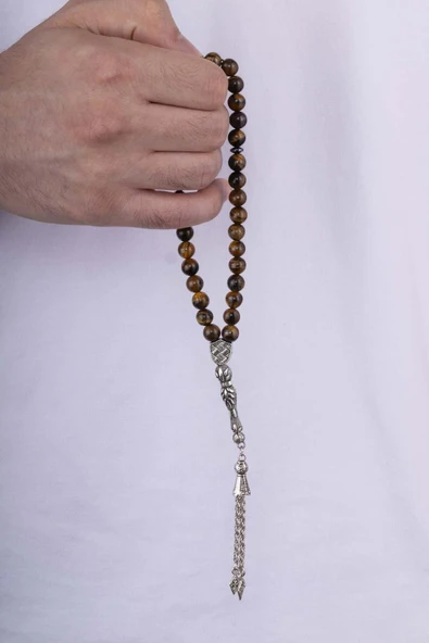 Gümüş Pazarım Kaplan Gözü Doğal Taş Tesbih - Resim 3