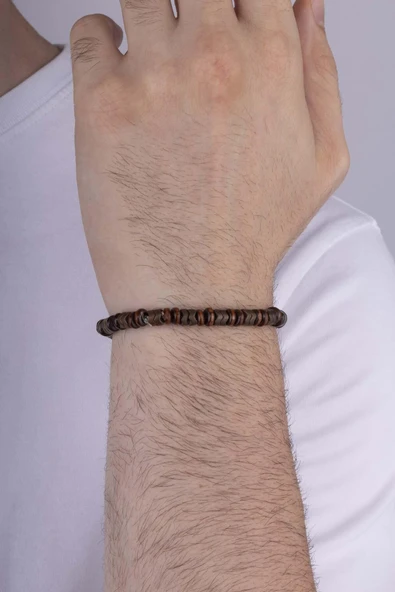 Gümüş Pazarım Hematit Taşlı Ağaç Geçişli Doğal Taş Erkek Bileklik - Resim 2