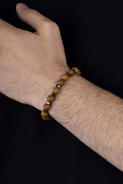 Gümüş Pazarım Hematit Geçişli Açık Kahve Jasper Doğal Taş Bileklik - 2