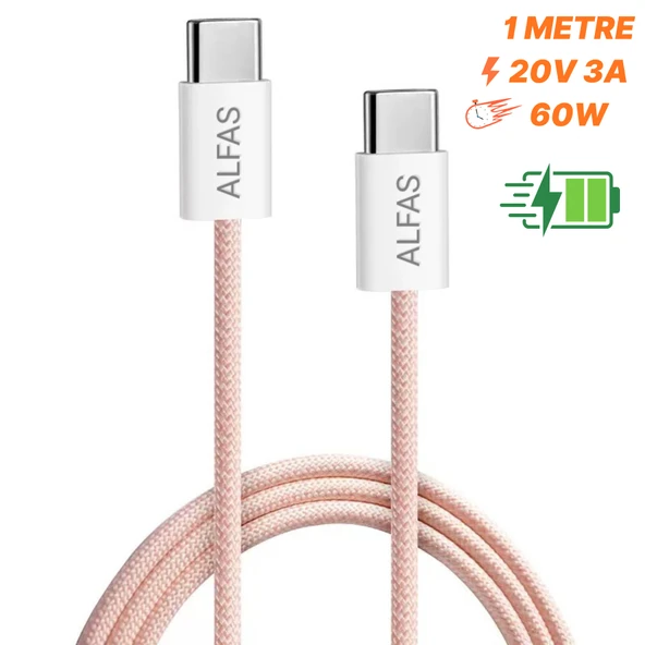 Type-C Şarj Kablosu 1m PD 60W 3A 1Gbps Hızlı Şarj & Data Transfer Usb-c Iphone Android Örgülü Kablo ürün görseli 1