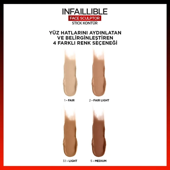 L'Oréal Paris Infaillible Face Sculpter Stick Kontür - Medium - Resim 6