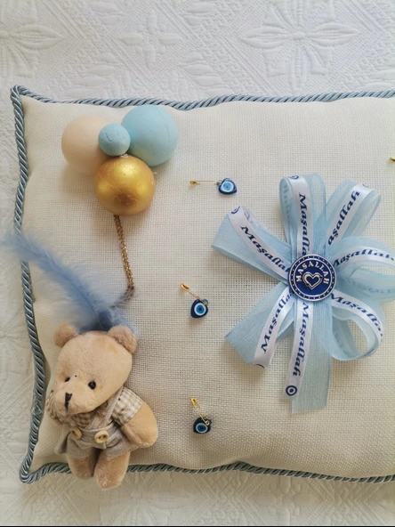 1 Adet Özel Tasarım Ekru Renk Sünnet Takı Yastığı 40 cm Uzunluk 30 cm Genişlik - Resim 4