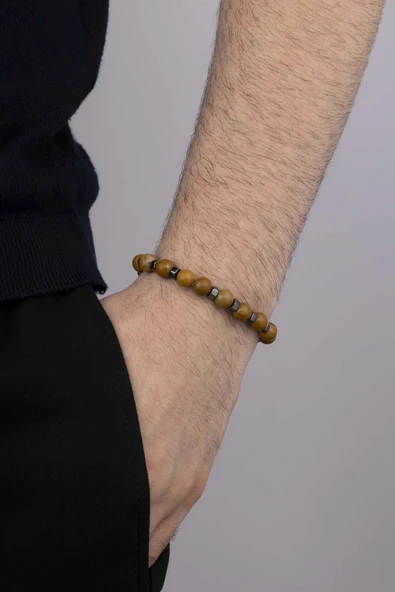 Gümüş Pazarım Hematit Geçişli Açık Kahve Jasper Doğal Taş Bileklik