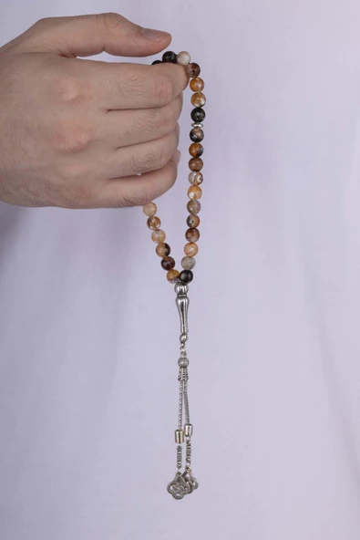 Gümüş Pazarım Yuvarlak Kesim Tibet Akik Dağal Taş Tesbih - Resim 3