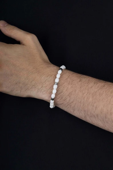 Gümüş Pazarım Kapsül Kesim Beyaz Ceyt Taşı Erkek Doğal Taş Bileklik - Resim 2