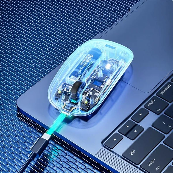 Zhltools X5 Kablosuz Fare, Şarj Edilebilir Sessiz Kullanım 2.4G Transparan USB Mouse - Resim 3