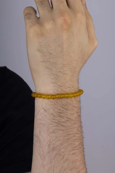 Gümüş Pazarım Sarı Jasper Taşlı Yuvarlak Kesim Doğal Taş Erkek Bileklik - Resim 3