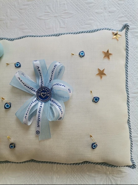 1 Adet Özel Tasarım Ekru Renk Sünnet Takı Yastığı 40 cm Uzunluk 30 cm Genişlik - Resim 6