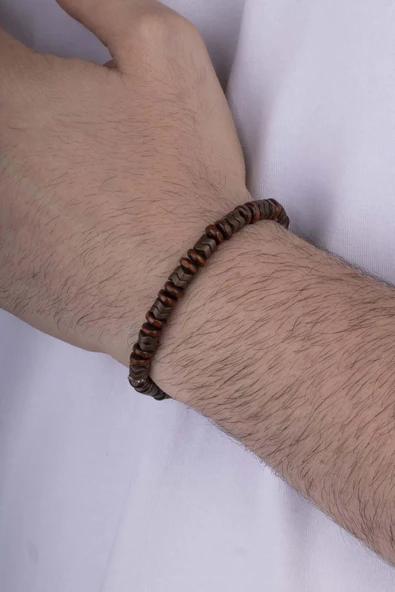 Gümüş Pazarım Hematit Taşlı Ağaç Geçişli Doğal Taş Erkek Bileklik - Resim 3