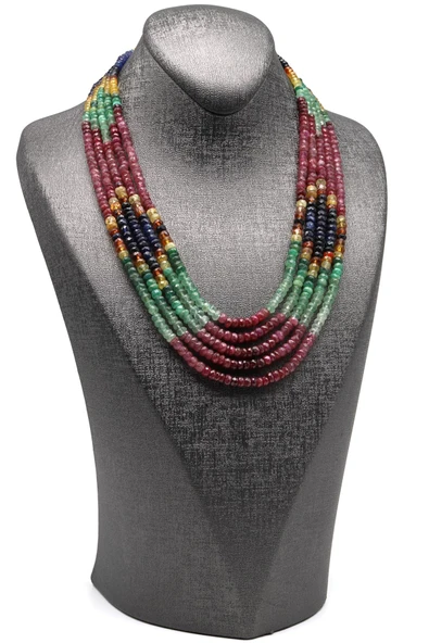 5 Sıralı Yakut-Safir-Zümrüt Multi Color Kolye