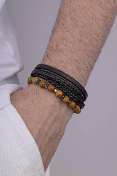 Gümüş Pazarım Örgü Model Deri Jasper Doğal Taş Bileklik Kombini