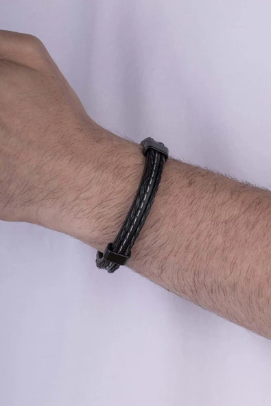 Gümüş Pazarım Beyaz Dikişli Erkek Deri Bileklik - Resim 2