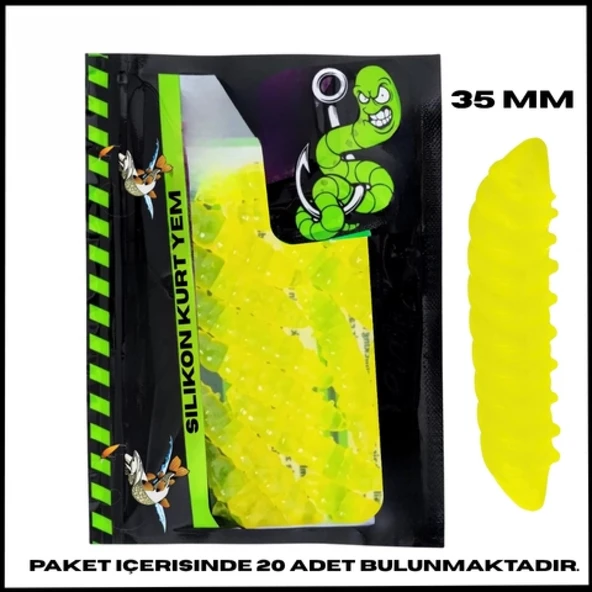 Uyguna-Yakala 35mm - 20 Adet Fluo Yeşil Peynir Kokulu Silikon Kurt Yem - UV - Alabalık Yemi-1071-FG-C