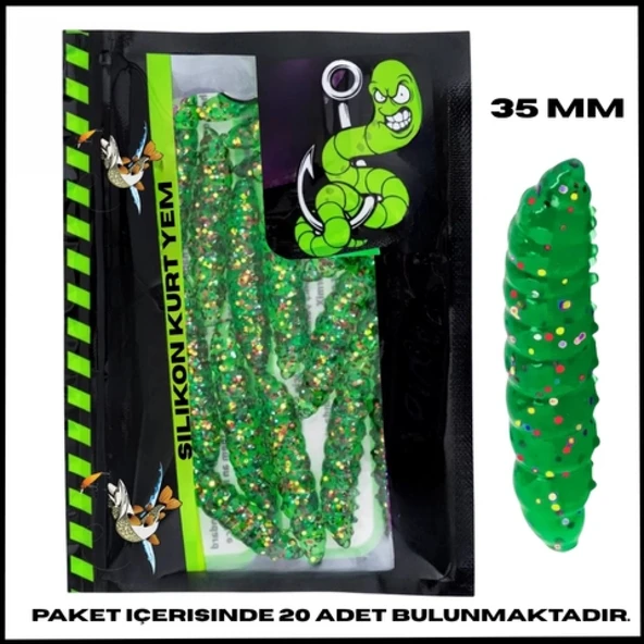 Uyguna-Yakala 35mm - 20 Adet Orman  Sarımsak Kokulu Silikon Kurt Yem - UV - Alabalık Yemi-1071-CG-G ürün görseli