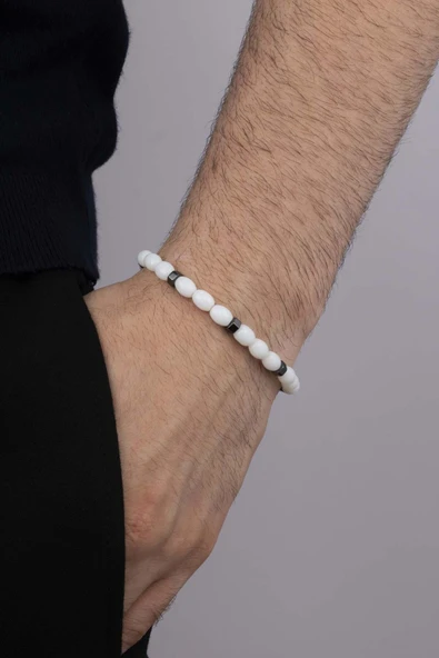 Gümüş Pazarım Kapsül Kesim Beyaz Ceyt Taşı Erkek Doğal Taş Bileklik ürün görseli 1