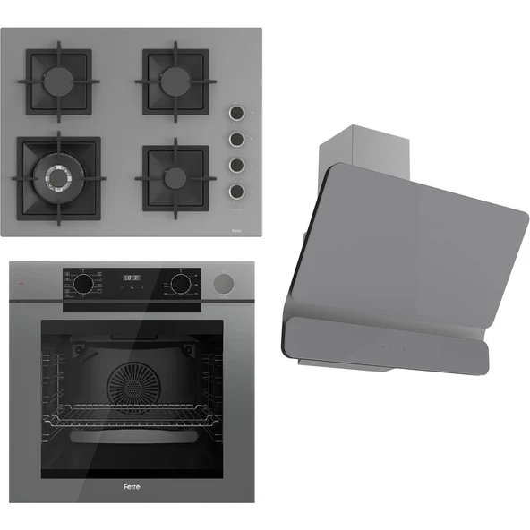 Ferre Fryart Serisi Gri Set (SC408-WFA + QEP63CPR +D082) - Döküm Izgara / 65 cm Ocak ürün görseli 1
