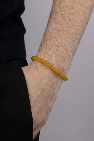 Gümüş Pazarım Sarı Jasper Taşlı Yuvarlak Kesim Doğal Taş Erkek Bileklik ürün görseli 1