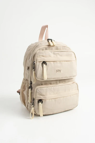 Yumuşak Dokulu Ultra Hafif, Esnek ve Su Geçirmez Polyamid Kumaş Sırt Çantası Bej Model: (571-13-14A) - Resim 4